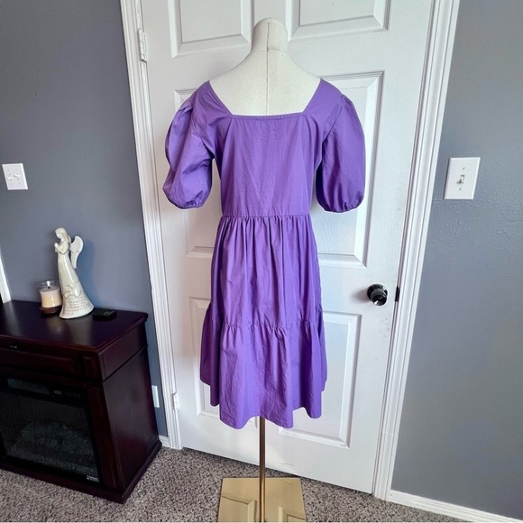 Maude Vivante Square Neck Puff Sleeves Tiered Skirt 100% Cotton Purple Dress‎ S - Picture 4 of 13